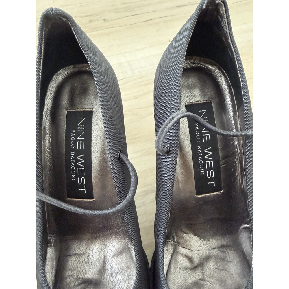 Vintage Nine West Pumps Women Gray Square Toe Block Heel 7.5 Spain Classy Y2K - Picture 3 of 6